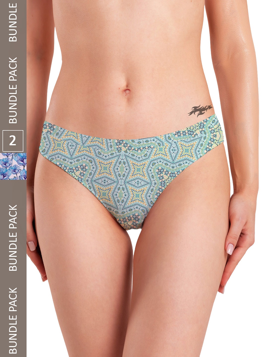 

mezmoda Women Pack Of 2 Printed Anti Microbial Hipster Briefs, Blue