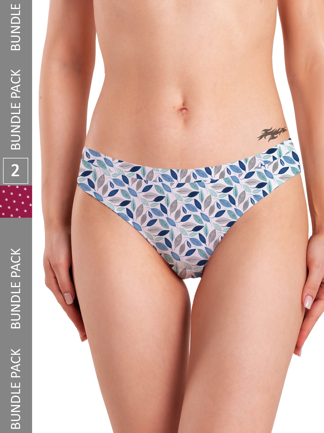 

mezmoda Women Pack of 2 Printed Anti-Microbial Hipsters Briefs, Blue