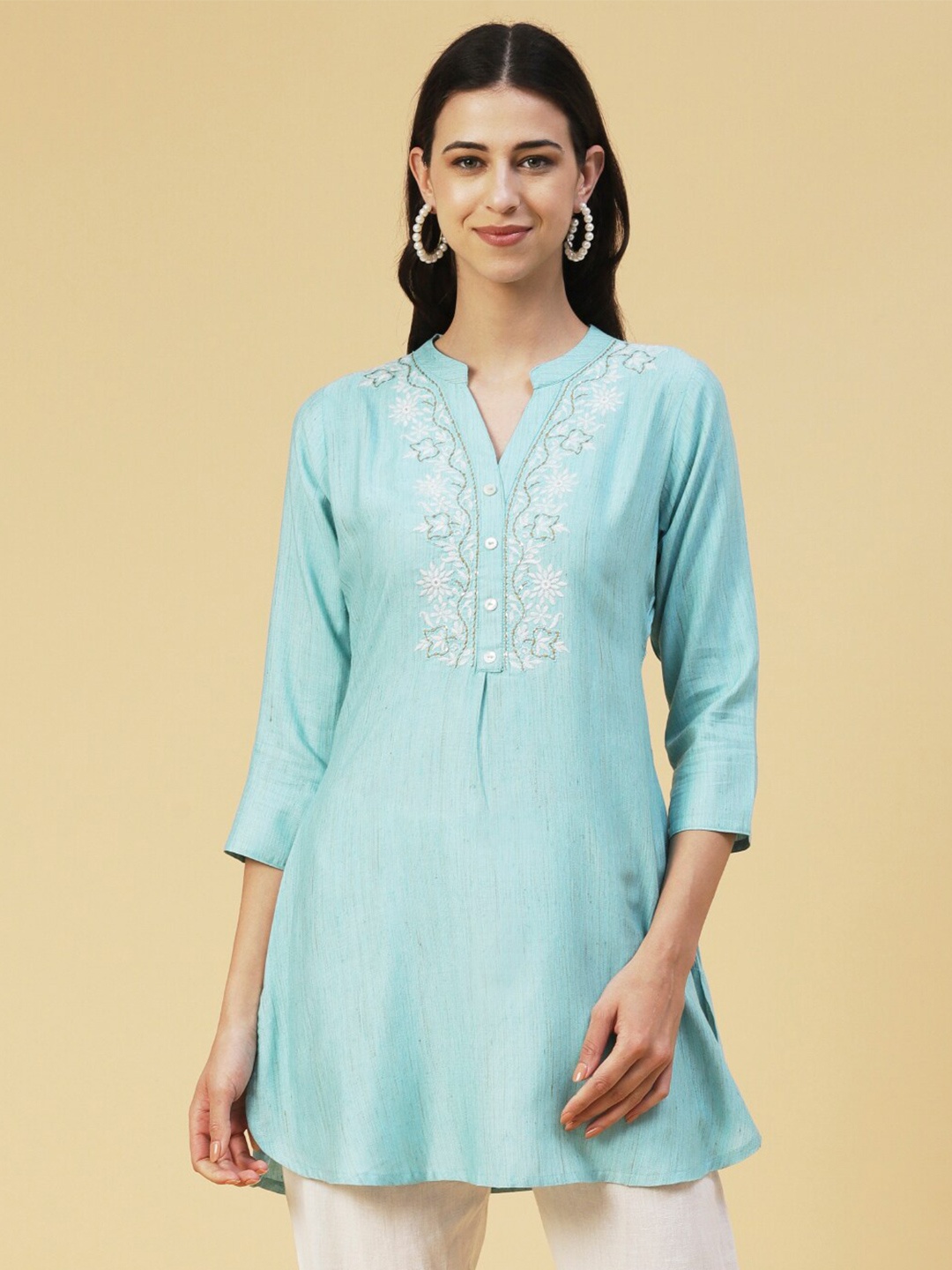 

FASHOR Floral Yoke Design Kurti, Blue