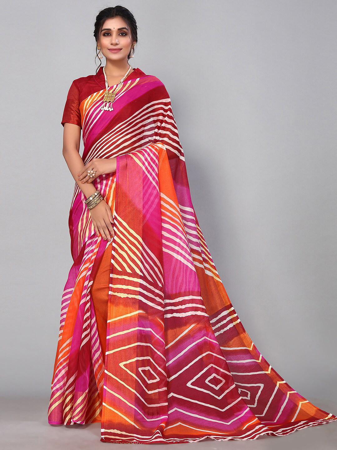

KALINI Leheriya Saree, Orange