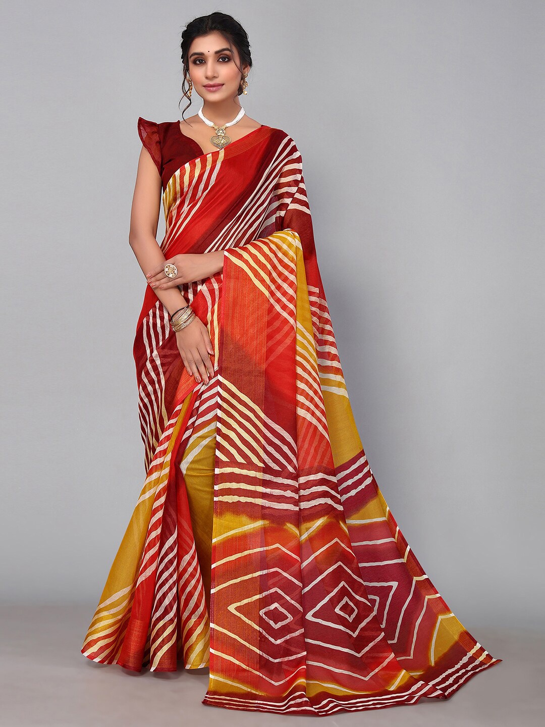 

KALINI Leheriya Zari Saree, Red