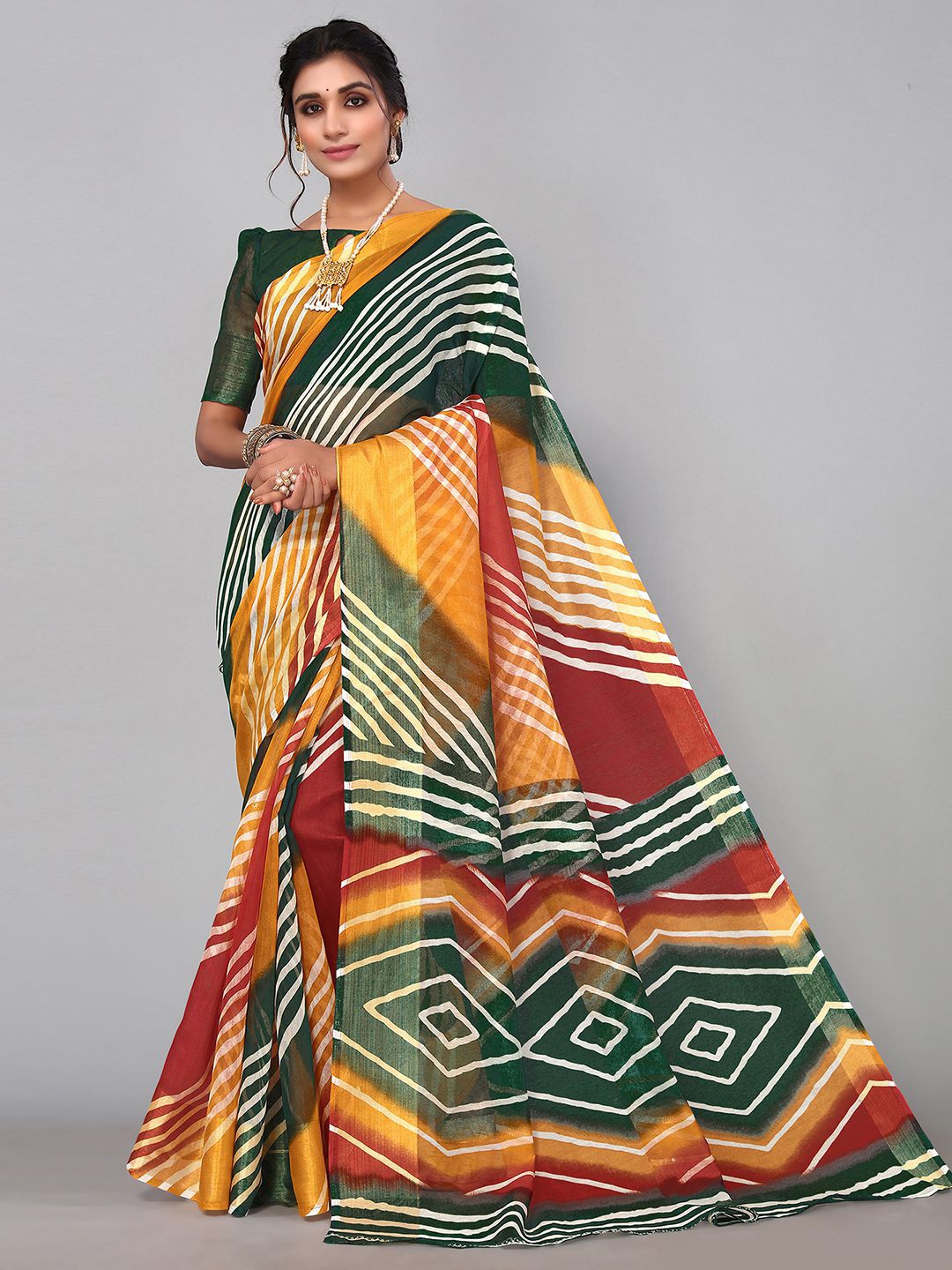 

KALINI Zari Leheriya Saree, Green