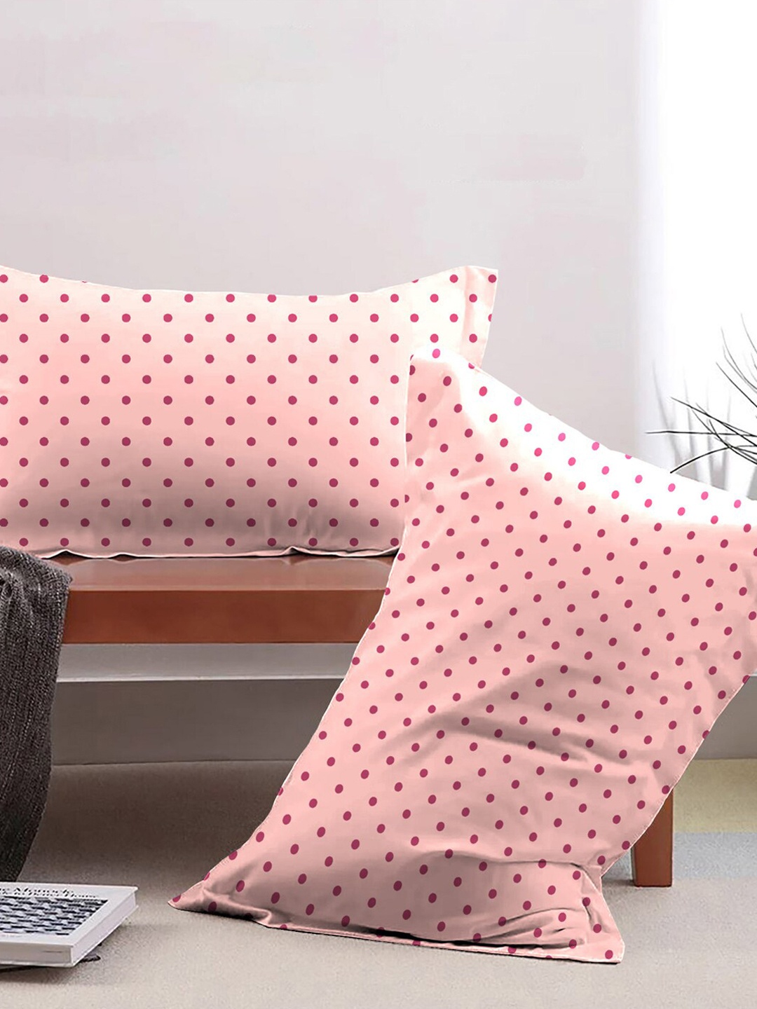 

MYTRIDENT Feather Tales Pink 2 Pcs Printed 144 TC Pure Cotton Pillow Covers