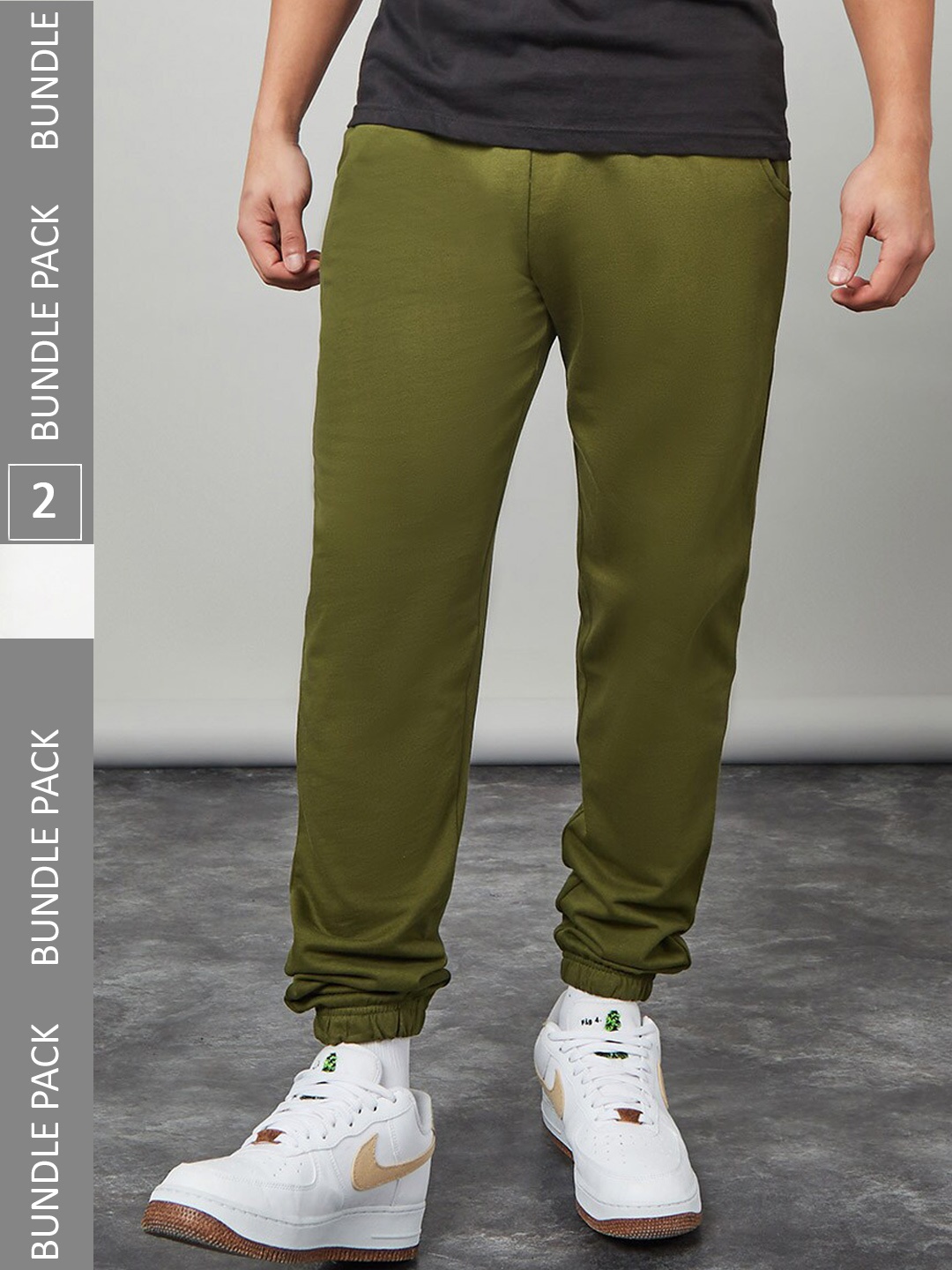 

Styli Men Pack Of 2 Slim-Fit Cotton Joggers, Olive