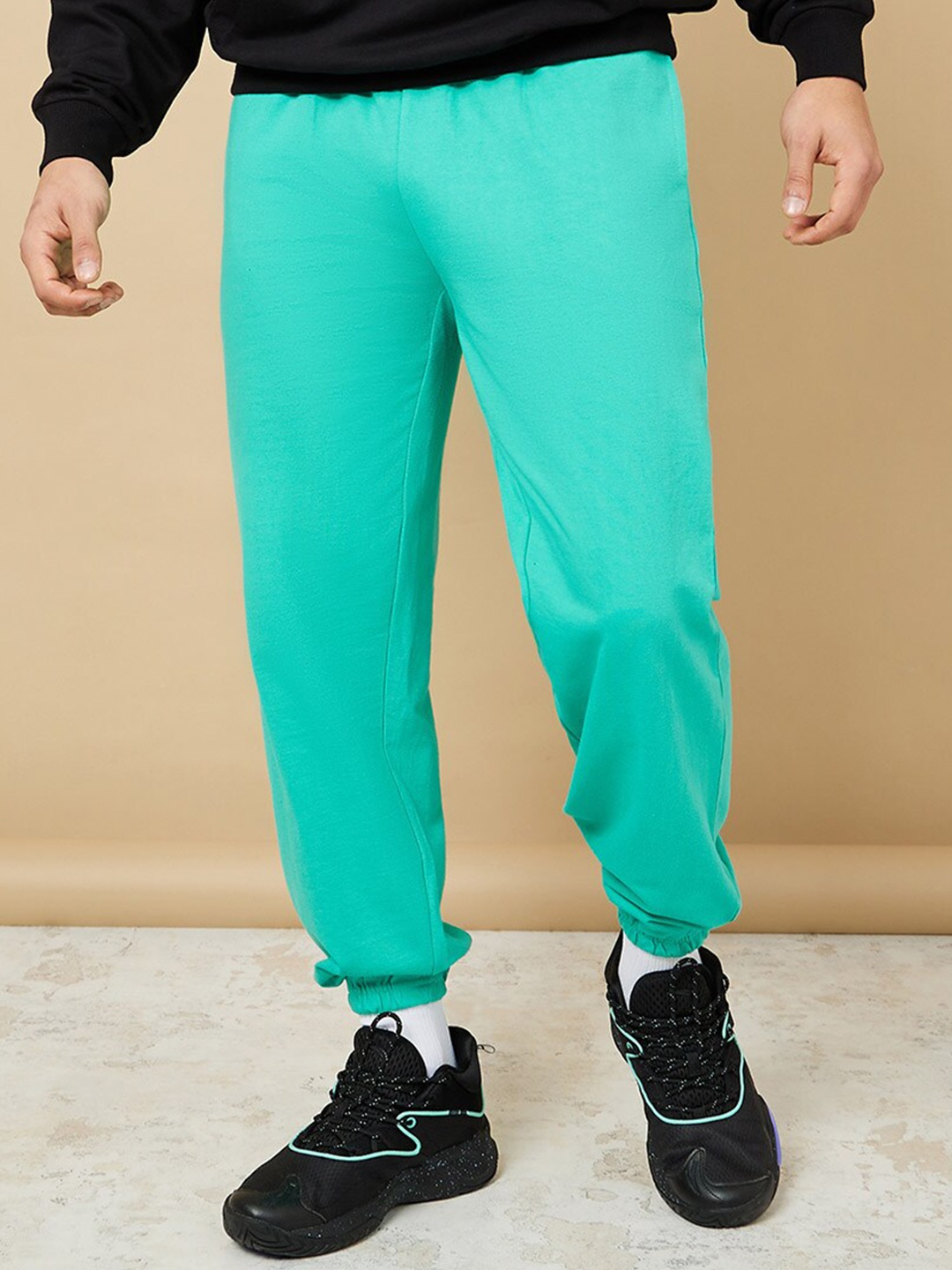 

Styli Men Relaxed Fit Cotton Joggers with Elasticated Cuff, Sea green