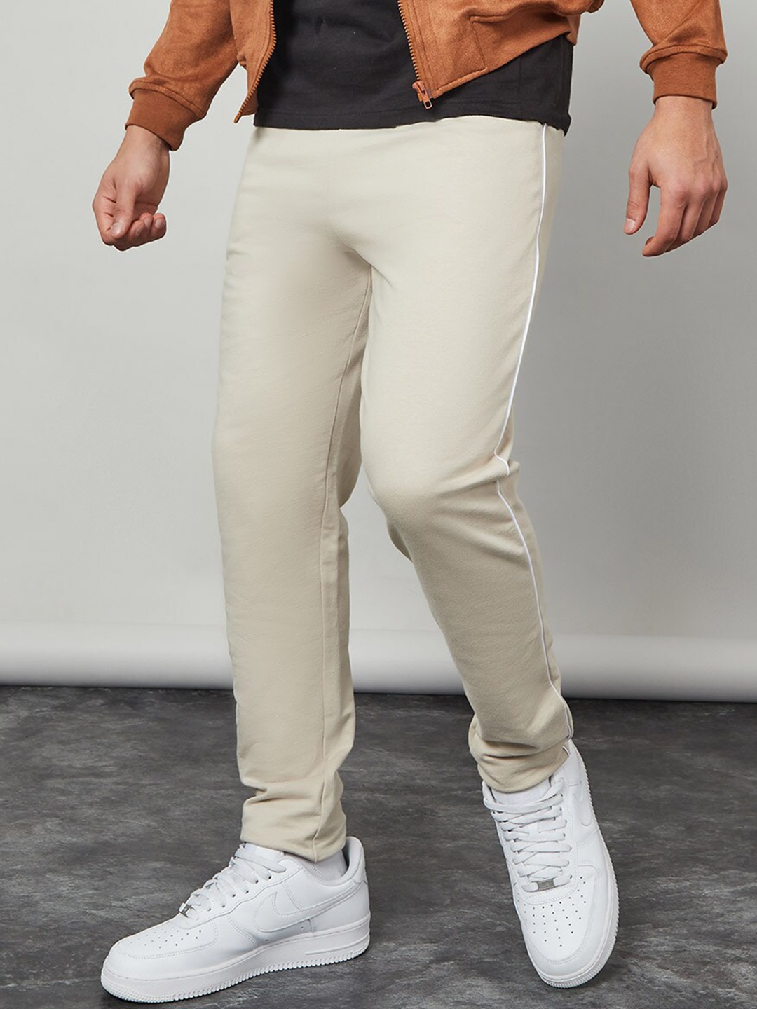 

Styli Men Pure CottonOpen Hem Regular Fit Track Pants with Side Piping, Beige