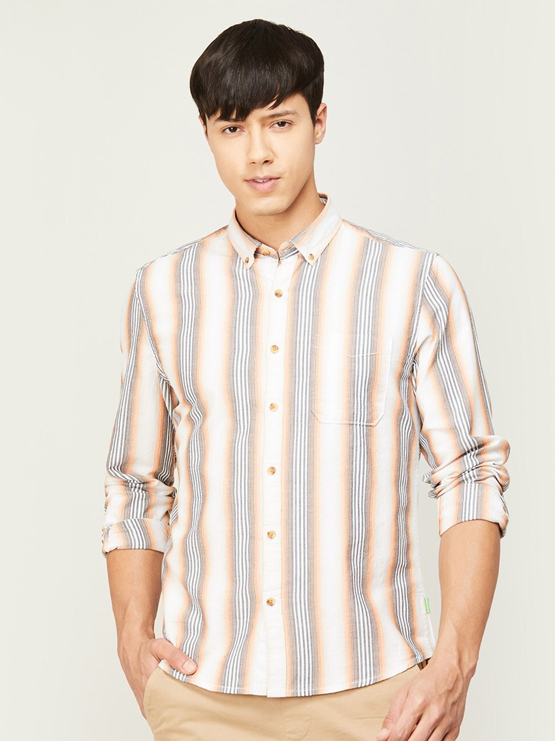 

Bossini Men Comfort Striped Cotton Casual Shirt, Off white