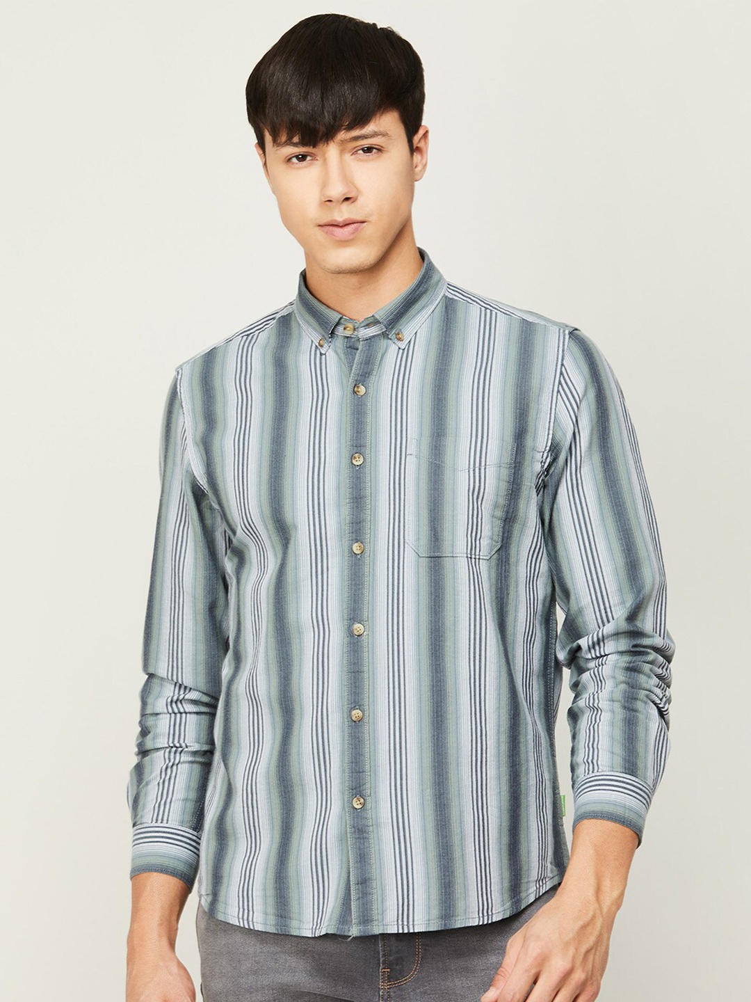 

Bossini Men Comfort Striped Cotton Casual Shirt, Navy blue
