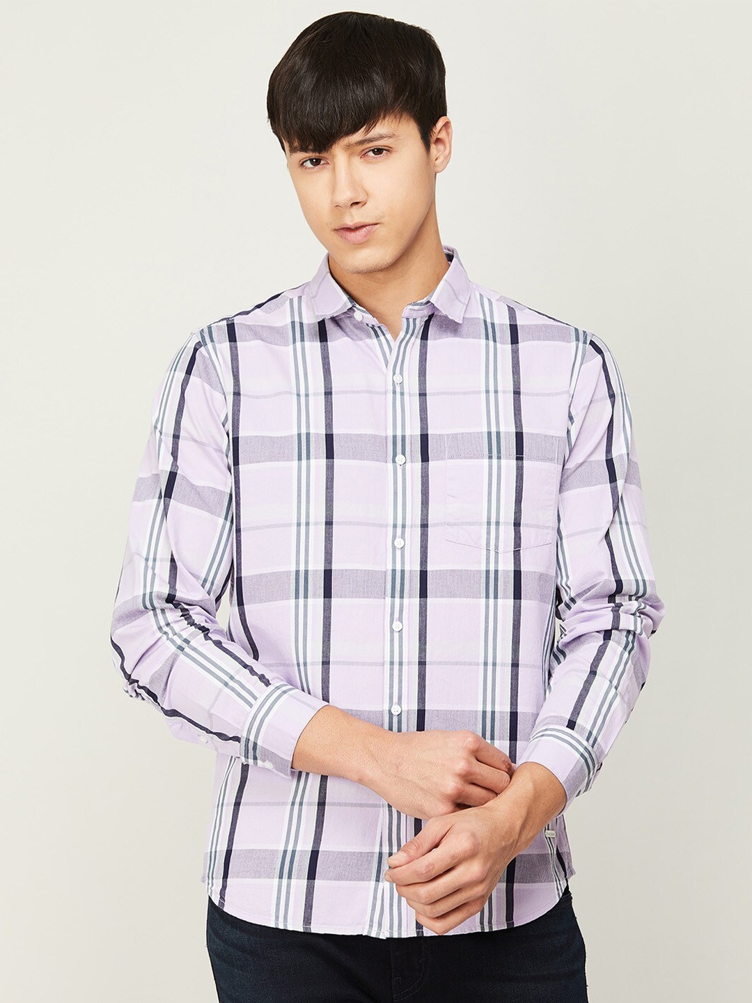 

Bossini Men Comfort Checked Cotton Casual Shirt, Lavender