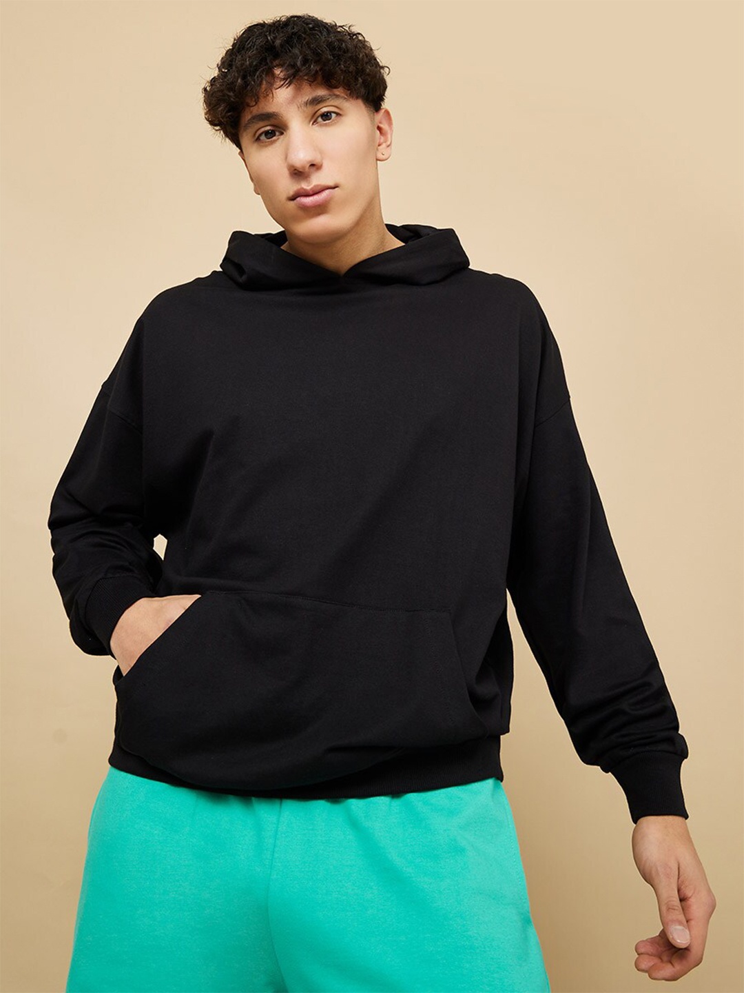 

Styli Men Cotton Oversized Hooded Sweatshirt, Black