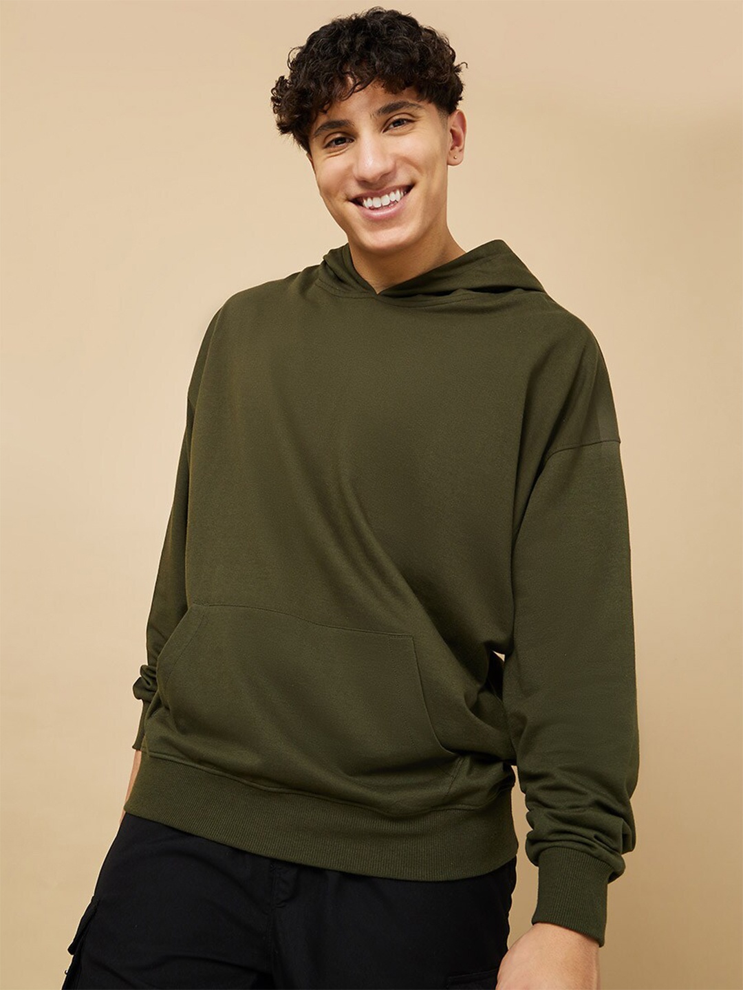

Styli Men Solid Hooded Oversized Sweatshirt, Olive