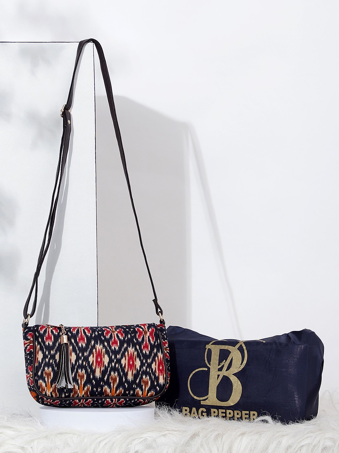 Bag Pepper Black Ethnic Motifs Structured Cotton Sling Bag