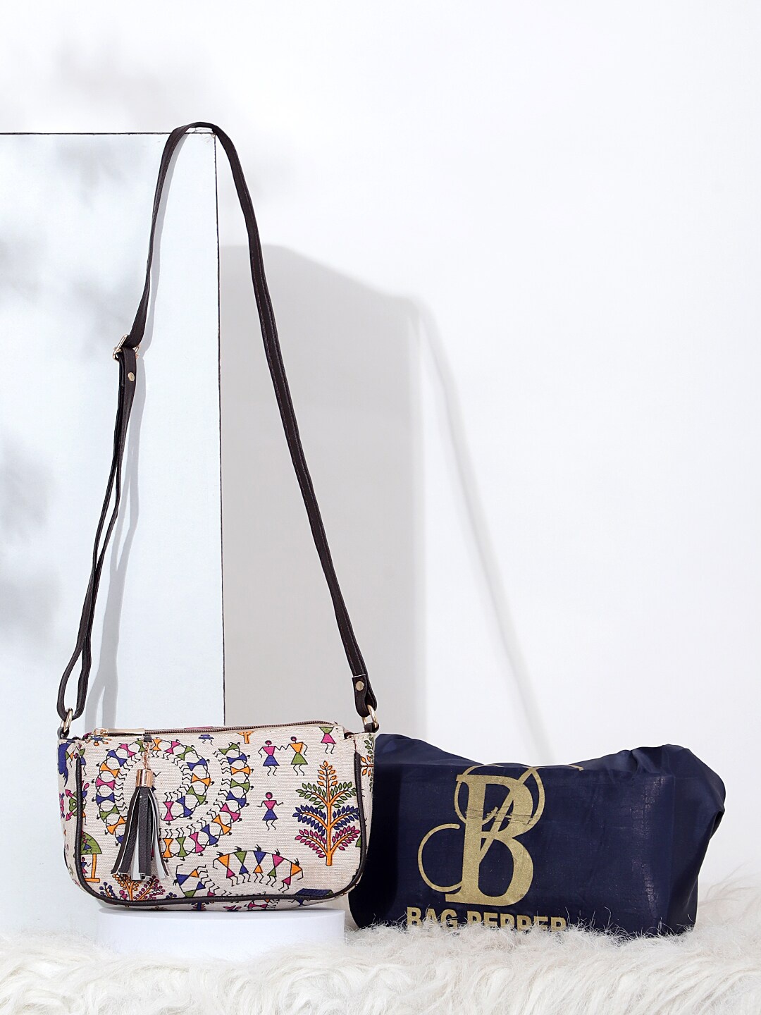 Bag Pepper Ethnic Motifs Printed Structured Sling Bag, White