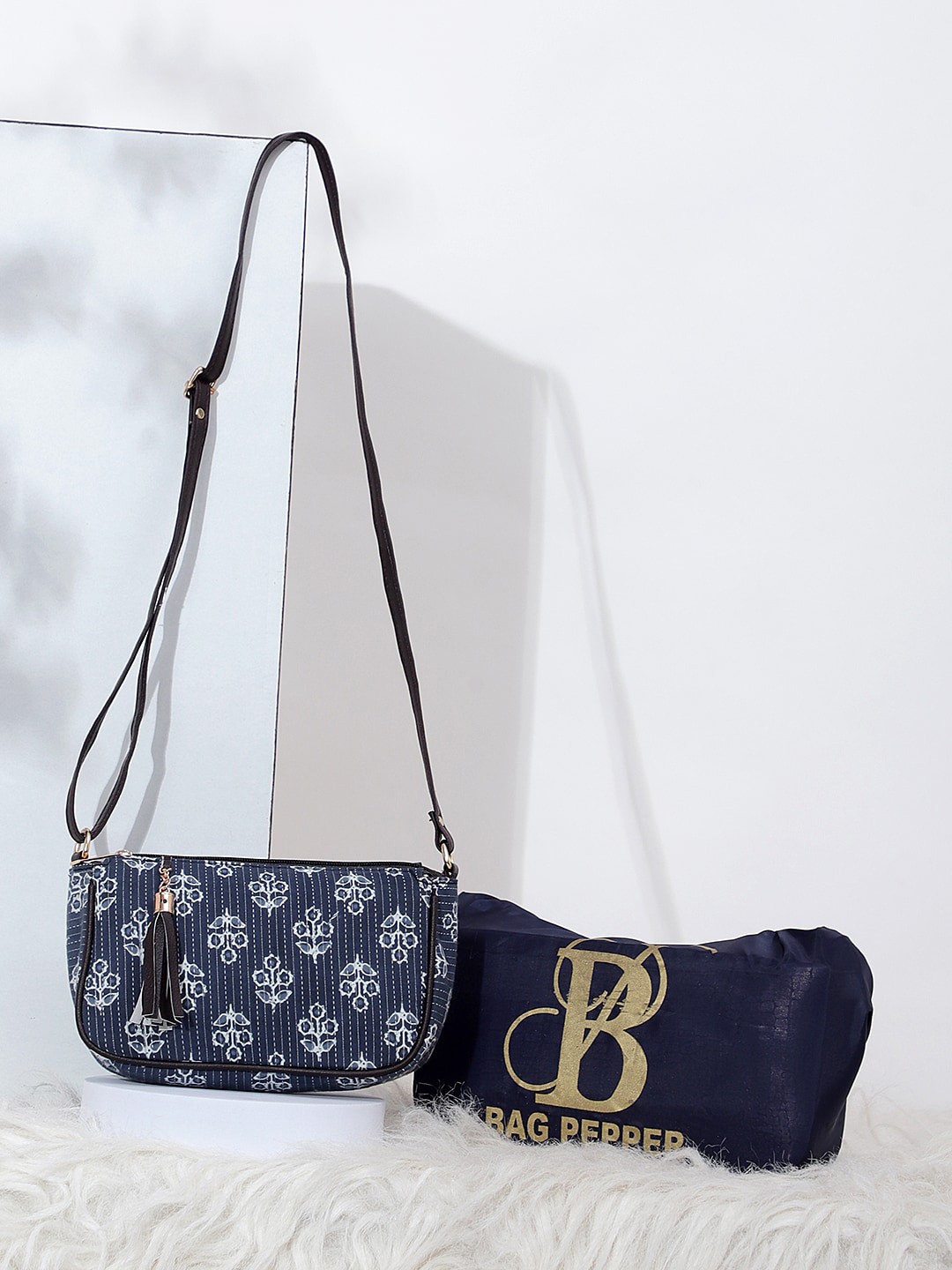 

Bag Pepper Ethnic Motifs Printed Structured Sling Bag, Navy blue
