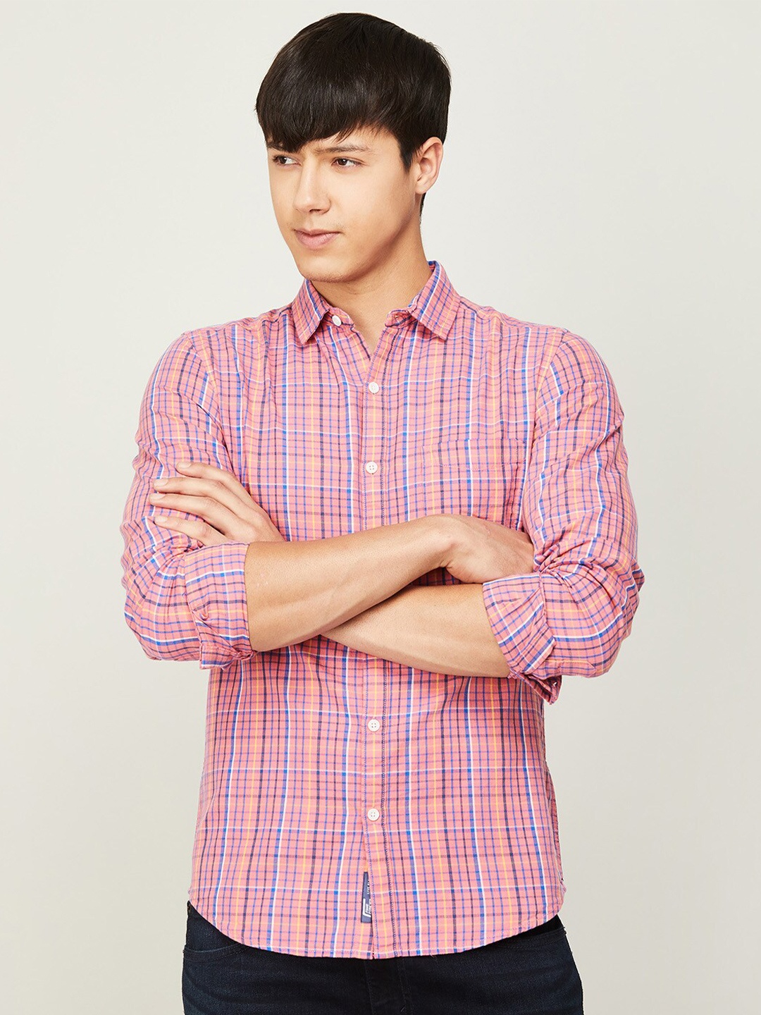 

Fame Forever by Lifestyle Men Comfort Checked Casual Cotton Shirt, Pink
