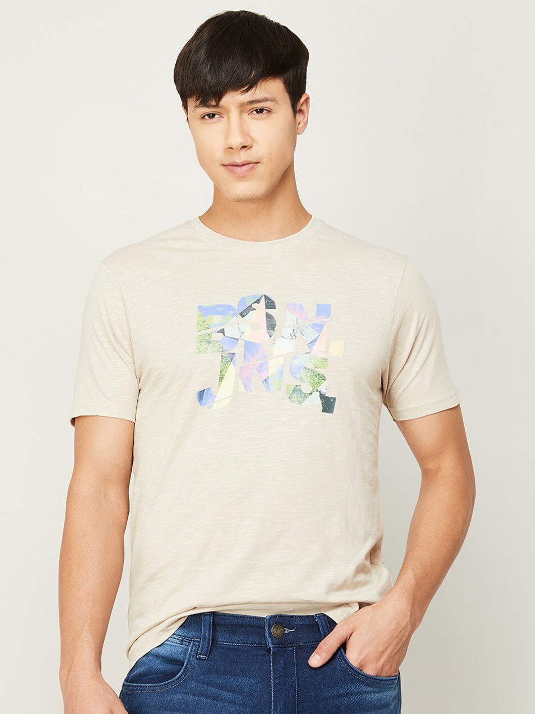

Bossini Men Typography Printed Cotton T-shirt, Beige
