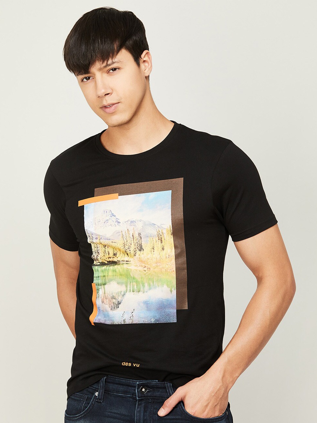 

Bossini Men Printed Cotton T-shirt, Black