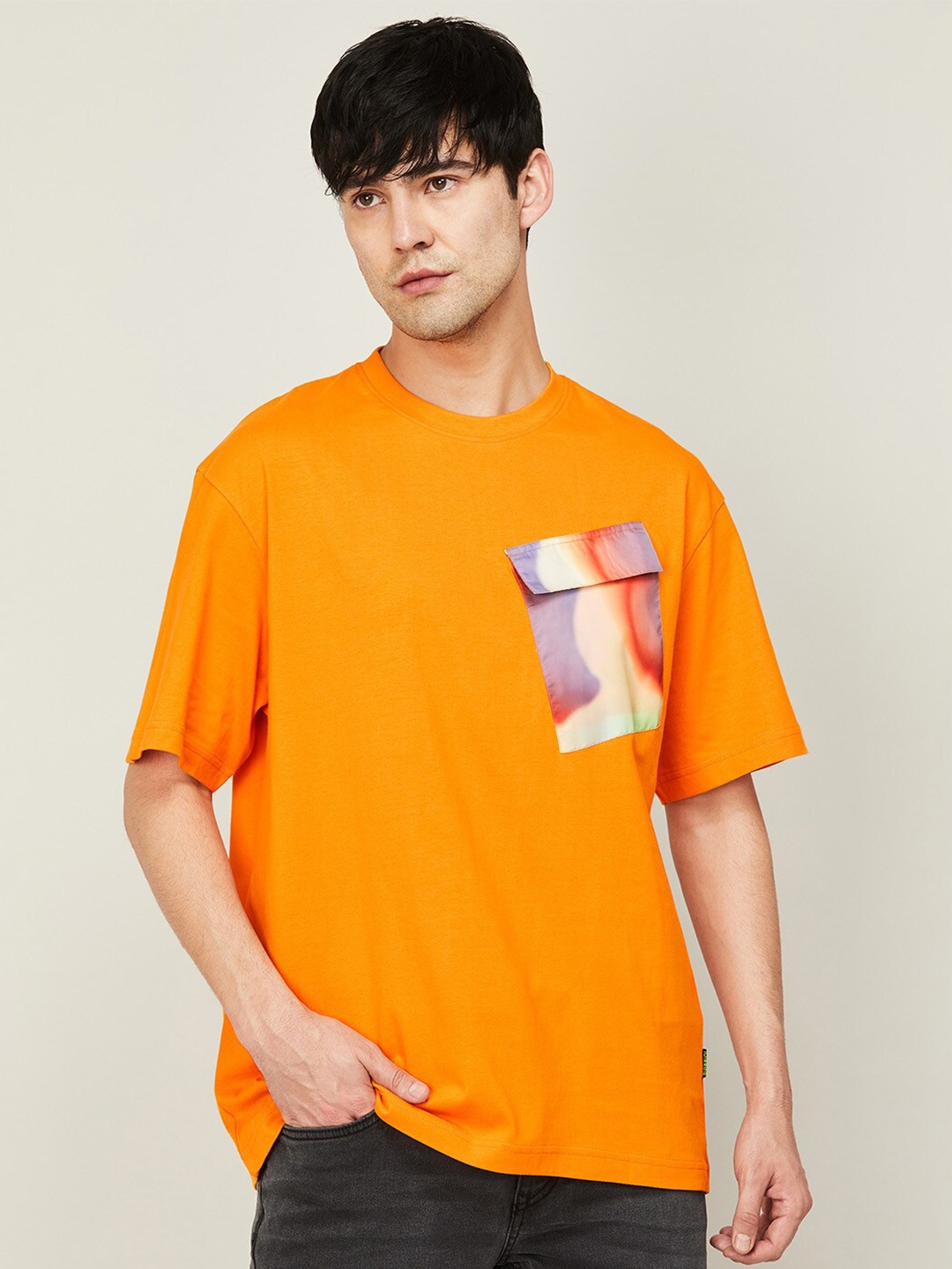 

Bossini Men Drop-Shoulder Sleeves Cotton T-shirt, Orange