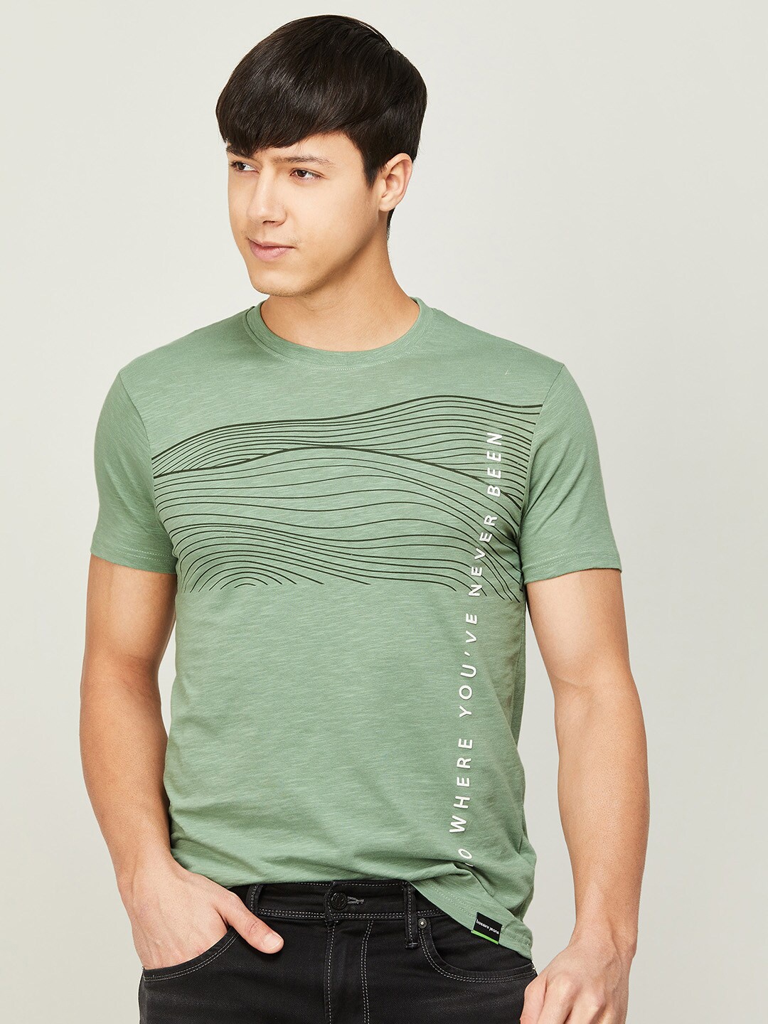 

Bossini Men Graphic Printed Cotton T-shirt, Green
