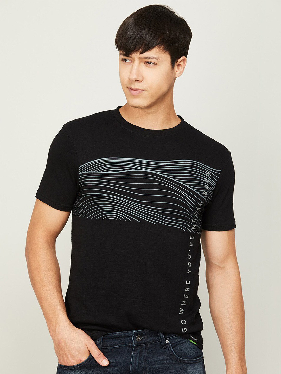 

Bossini Men Printed Cotton T-shirt, Black