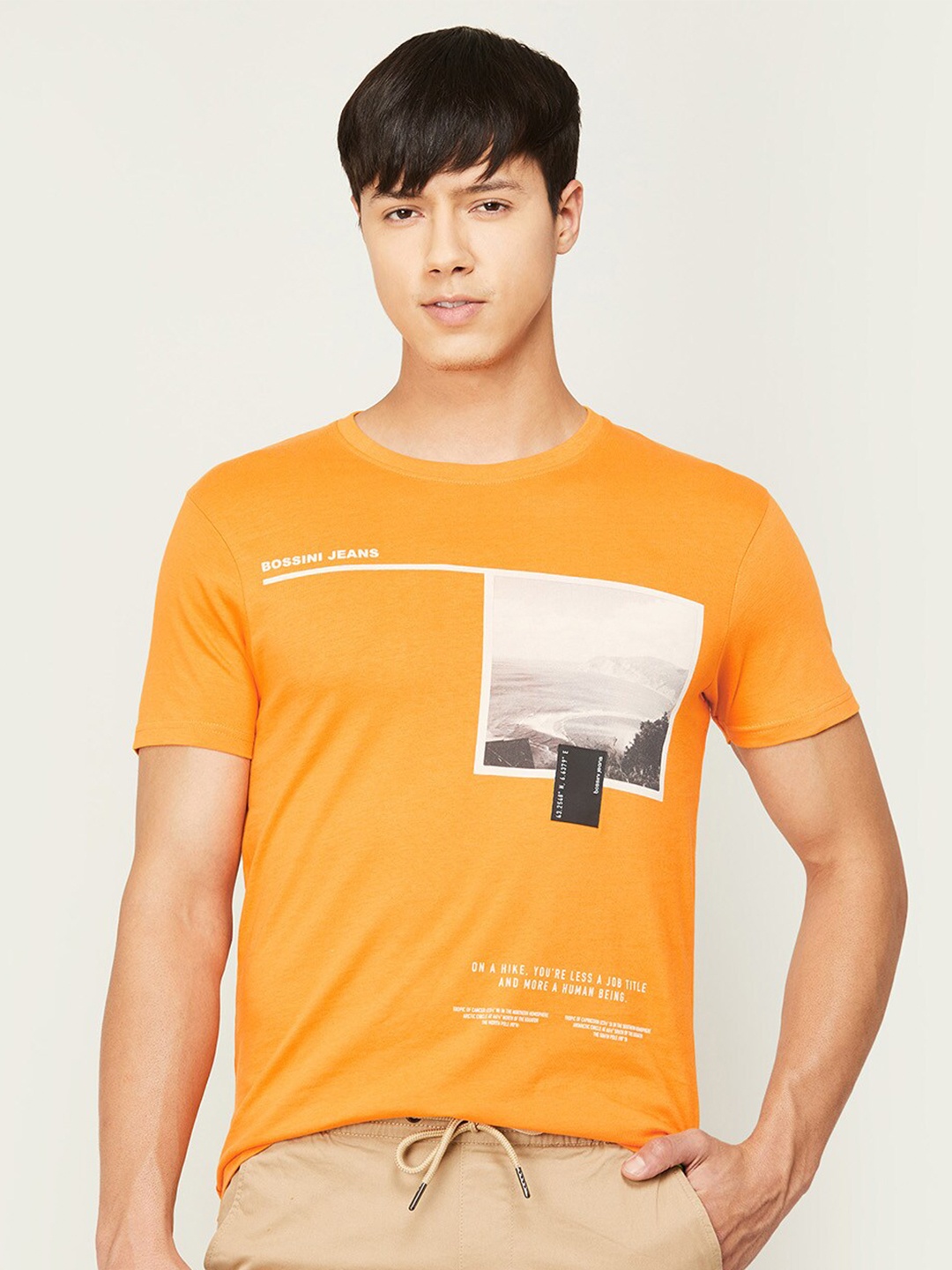 

Bossini Men Printed Cotton T-shirt, Orange