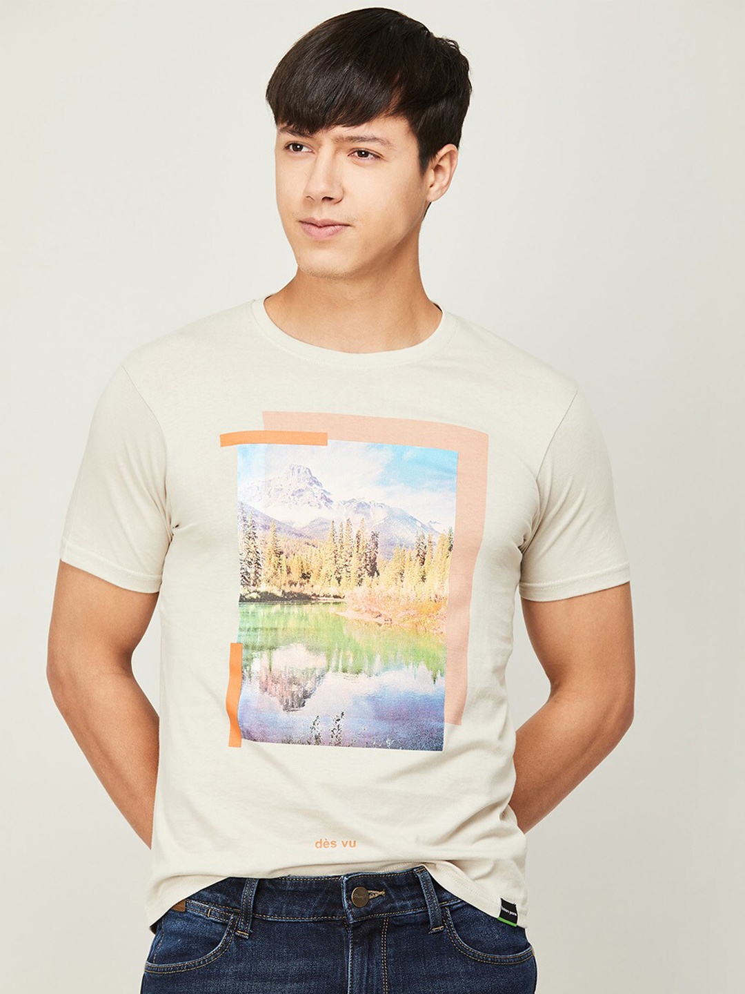 

Bossini Men Printed Cotton T-shirt, Beige