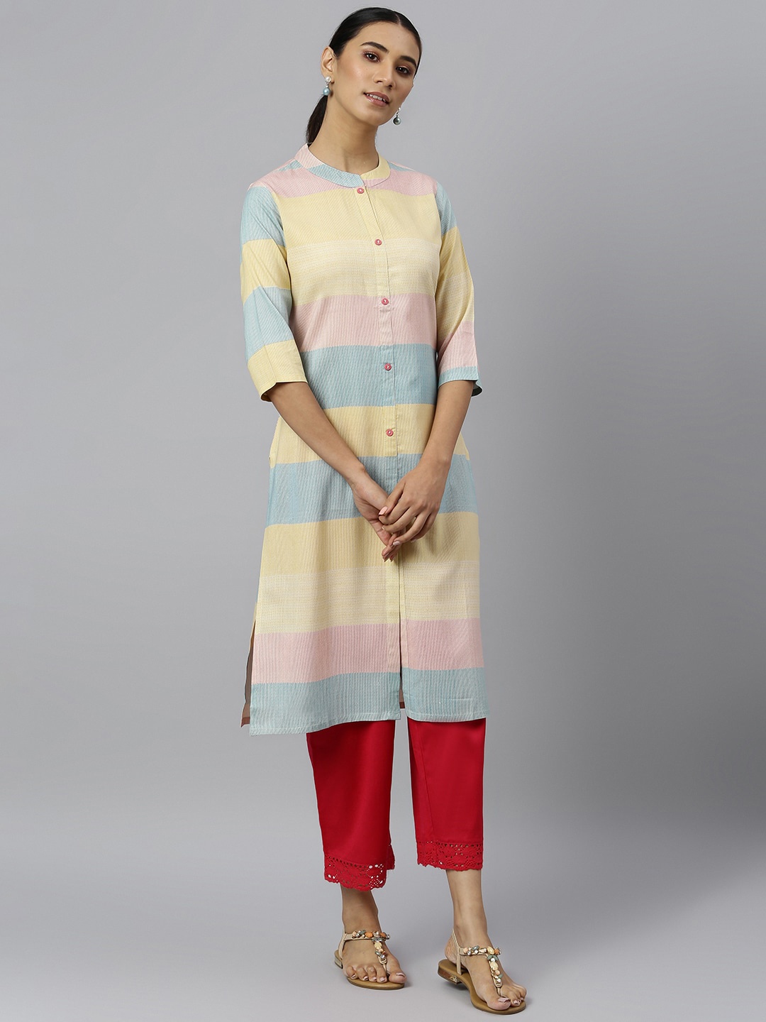 

Khushal K Women Colourblocked Cotton Kurta, Yellow