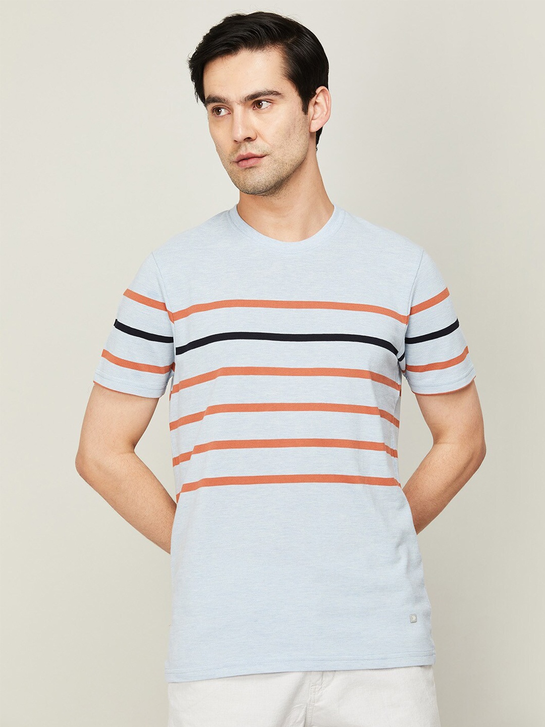 

CODE by Lifestyle Men Striped Round Neck Cotton T-shirt, Blue