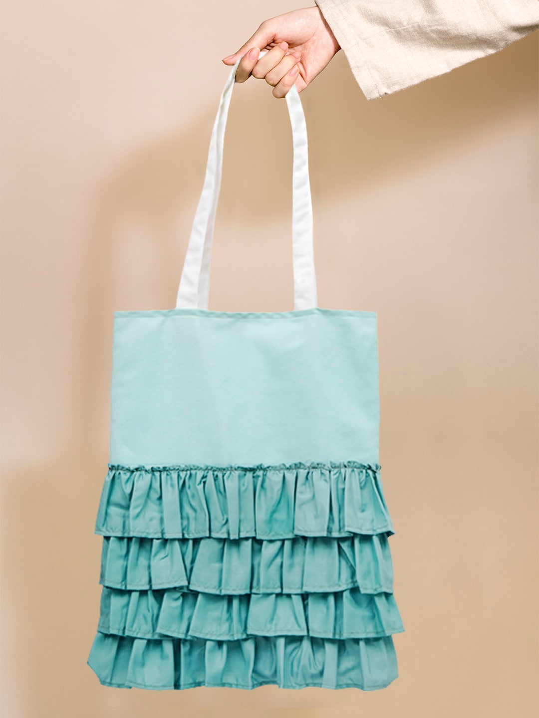 

Crazy Corner Colourblocked Ruffled Detailed Oversized Shopper Tote Bag, Green