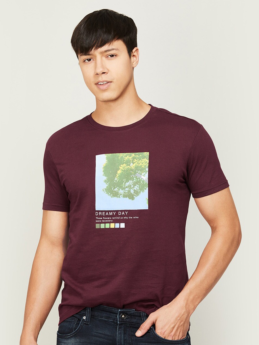 Fame Forever by Lifestyle Men Printed Cotton T-shirt, Maroon