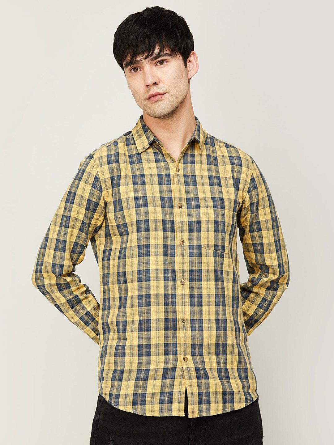

Forca Men Comfort Tartan Checked Casual Cotton Shirt, Yellow