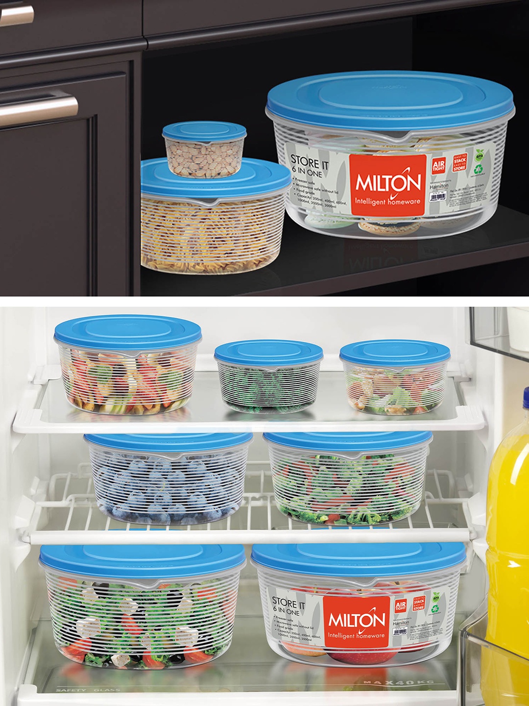 

Milton Store It Set Of 3 Blue Plastic Container 1L 2L 3L