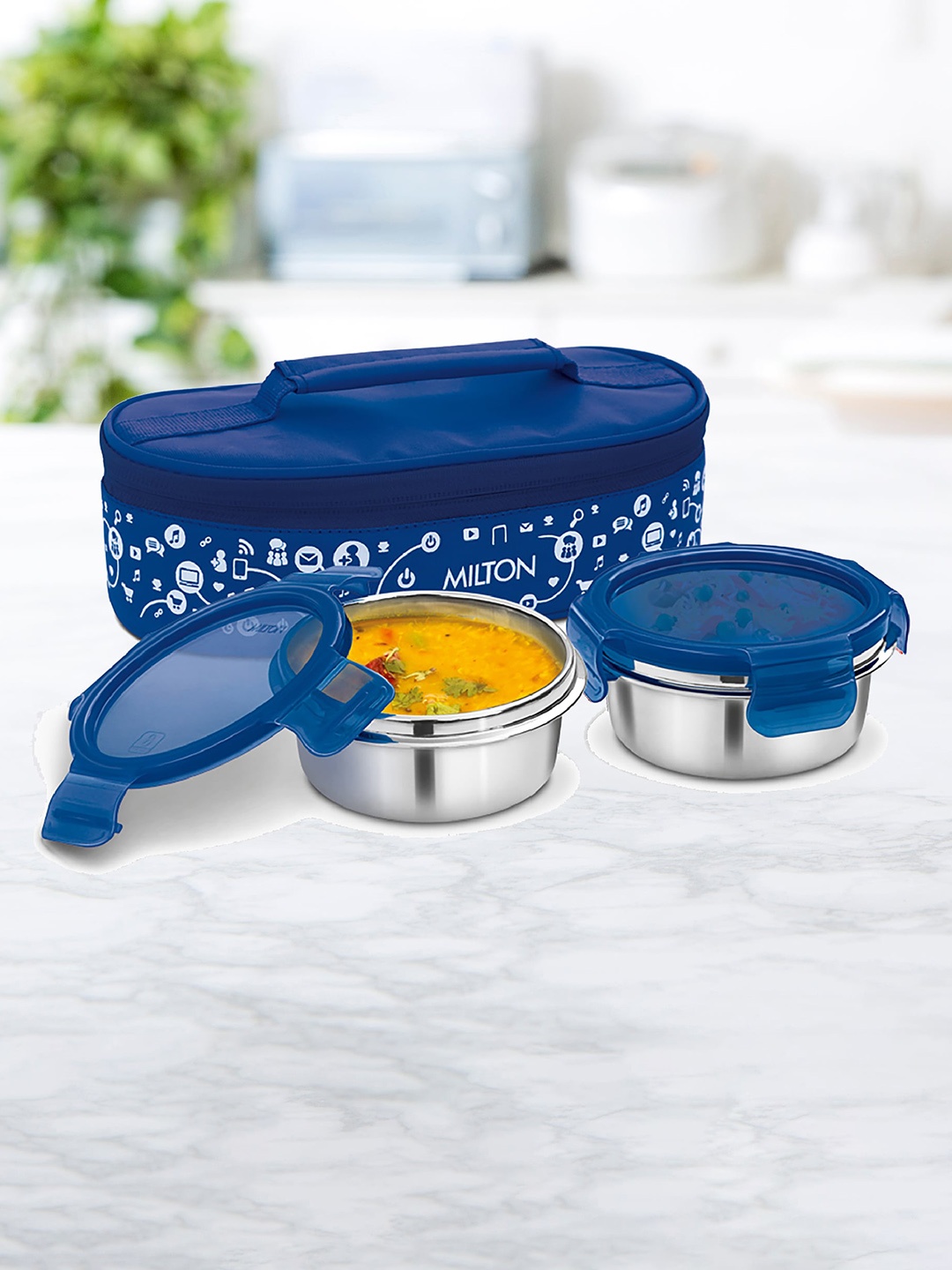 

Milton Lifestyle Lunch Set Of 2 Blue Stainless Steel Lunch Box Set 300 ml Each