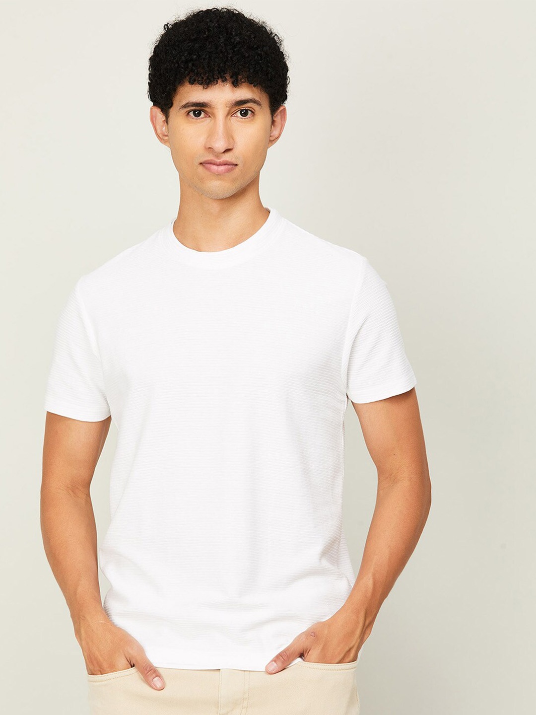 

Melange by Lifestyle Men Round Neck Cotton T-shirt, White
