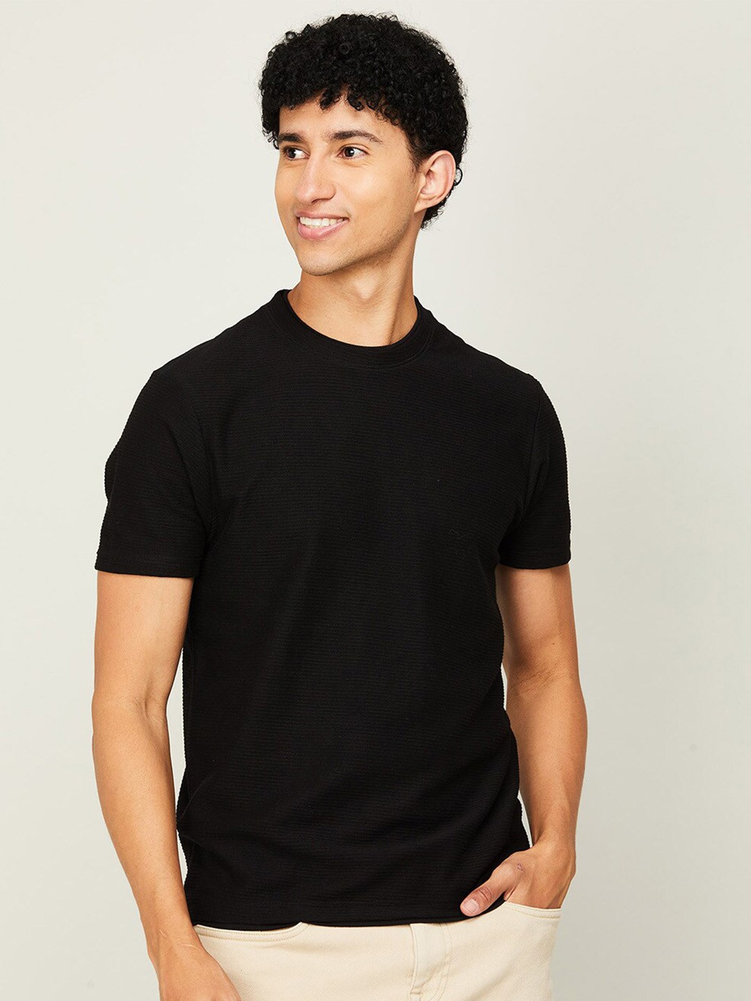 

Melange by Lifestyle Men Round Neck Cotton T-shirt, Black
