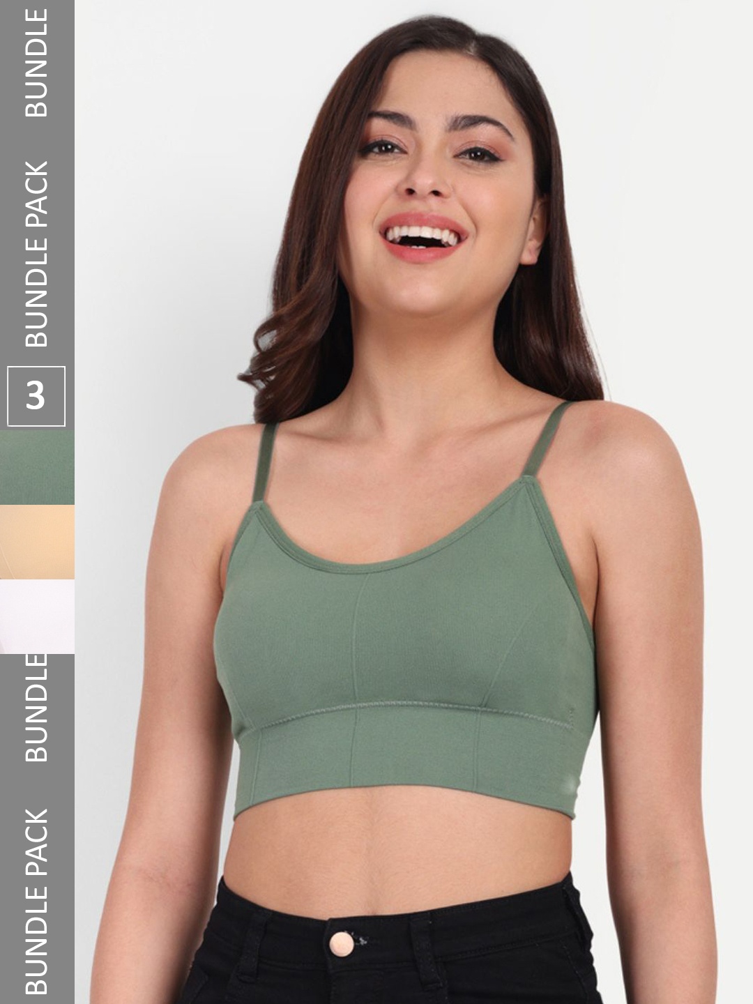 

TOM & GEE Pack Of 3 Lightly Padded Bralette Bra, Green