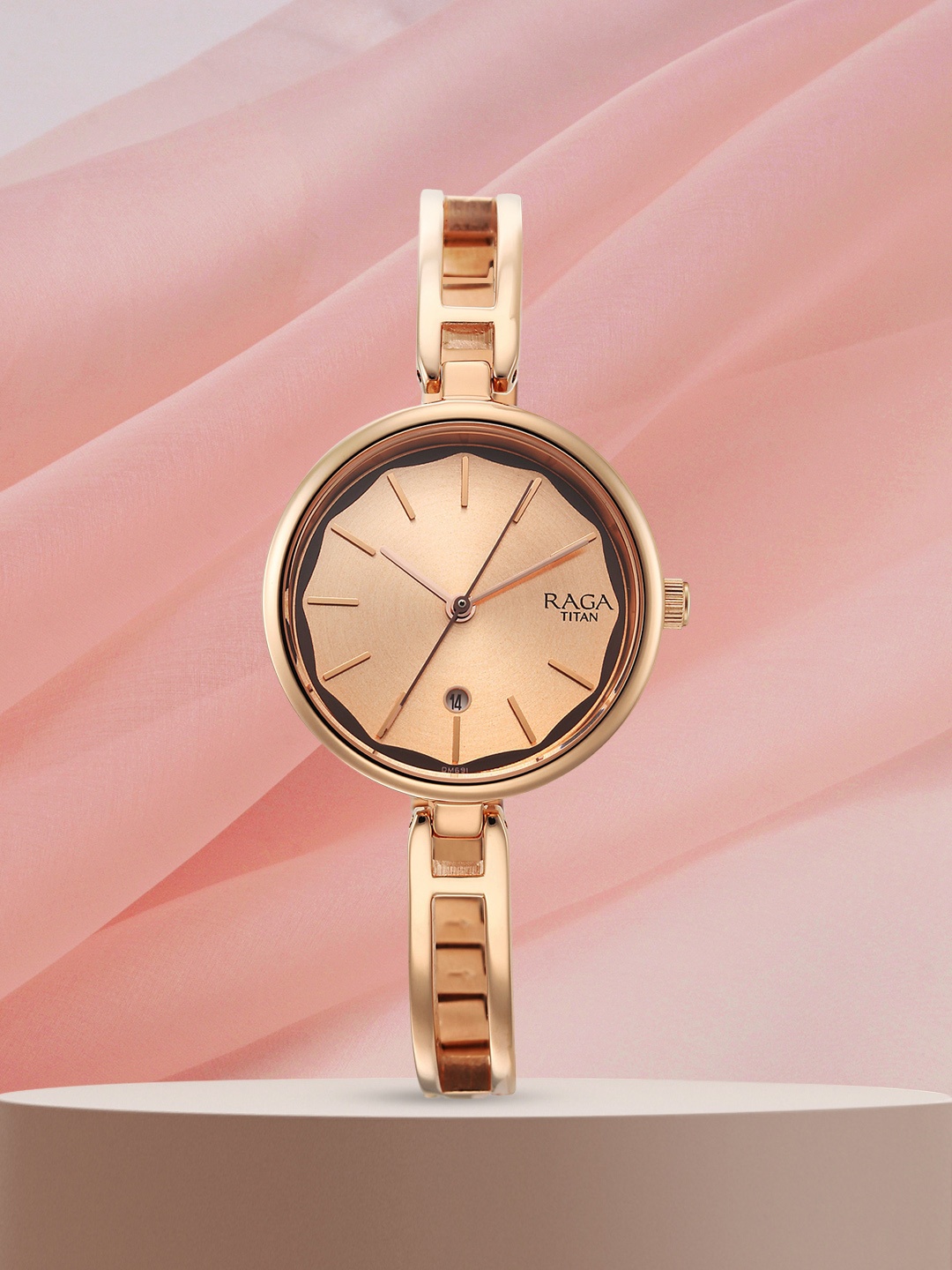 

Titan Women Brass Dial & Stainless Steel Bracelet Style Straps Analogue Watch 2683WM01, Rose gold