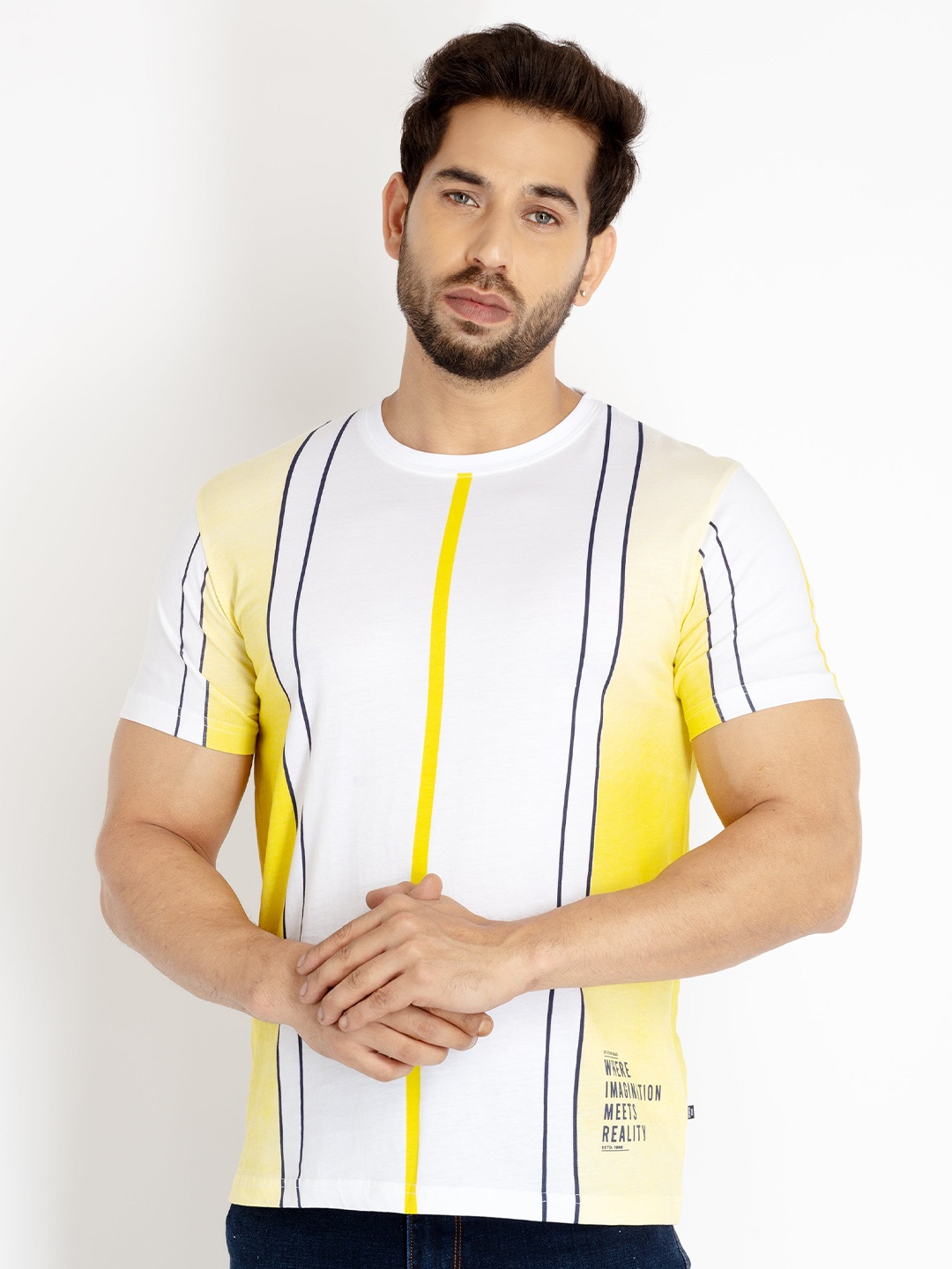 

Status Quo Men Round Neck Printed Cotton T-shirt, White