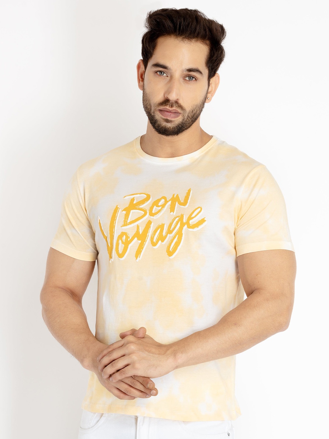 

Status Quo Men Round Neck Typography Printed Cotton T-shirt, Yellow