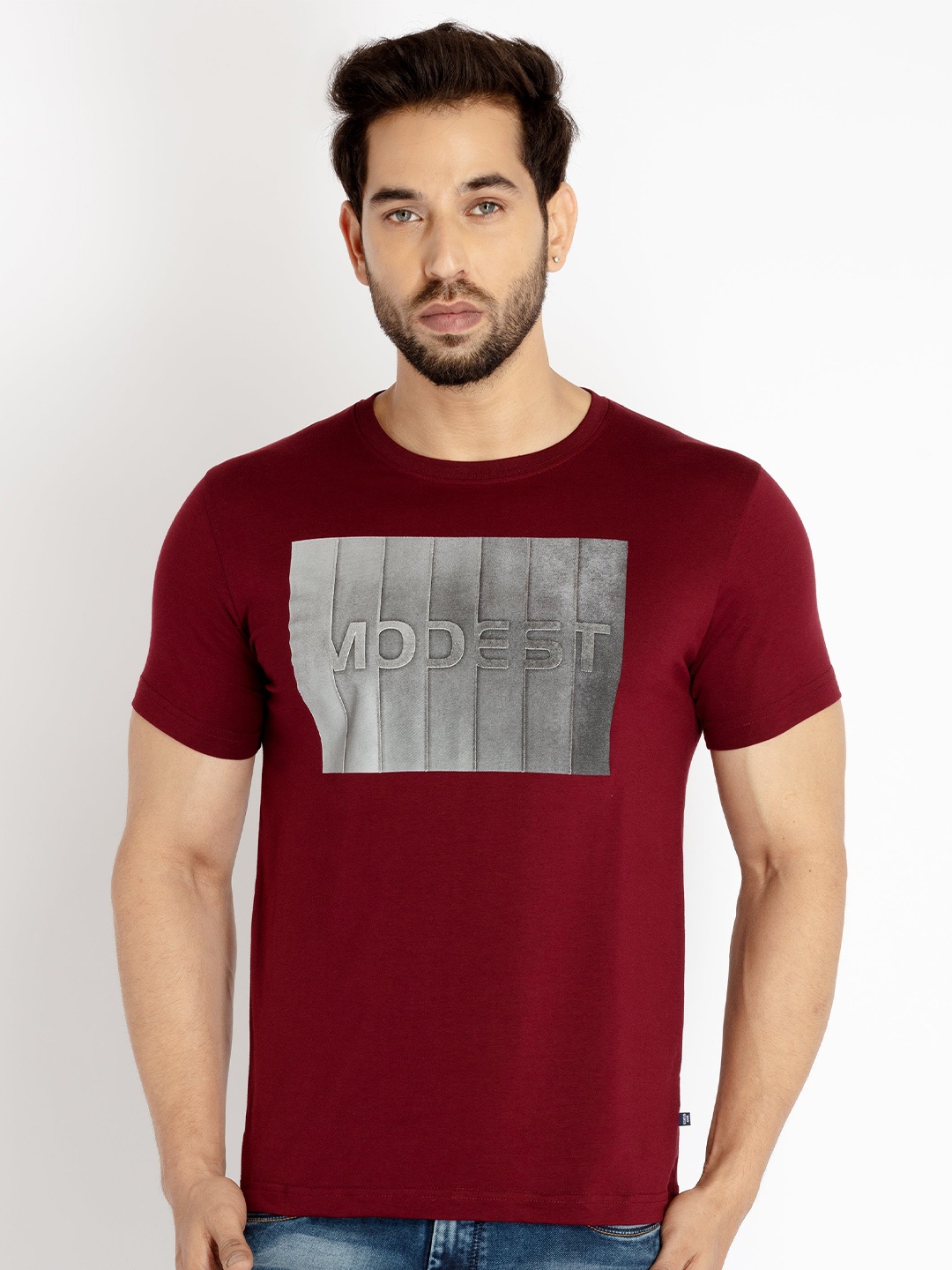 

Status Quo Men Graphic Printed Cotton T-shirt, Maroon