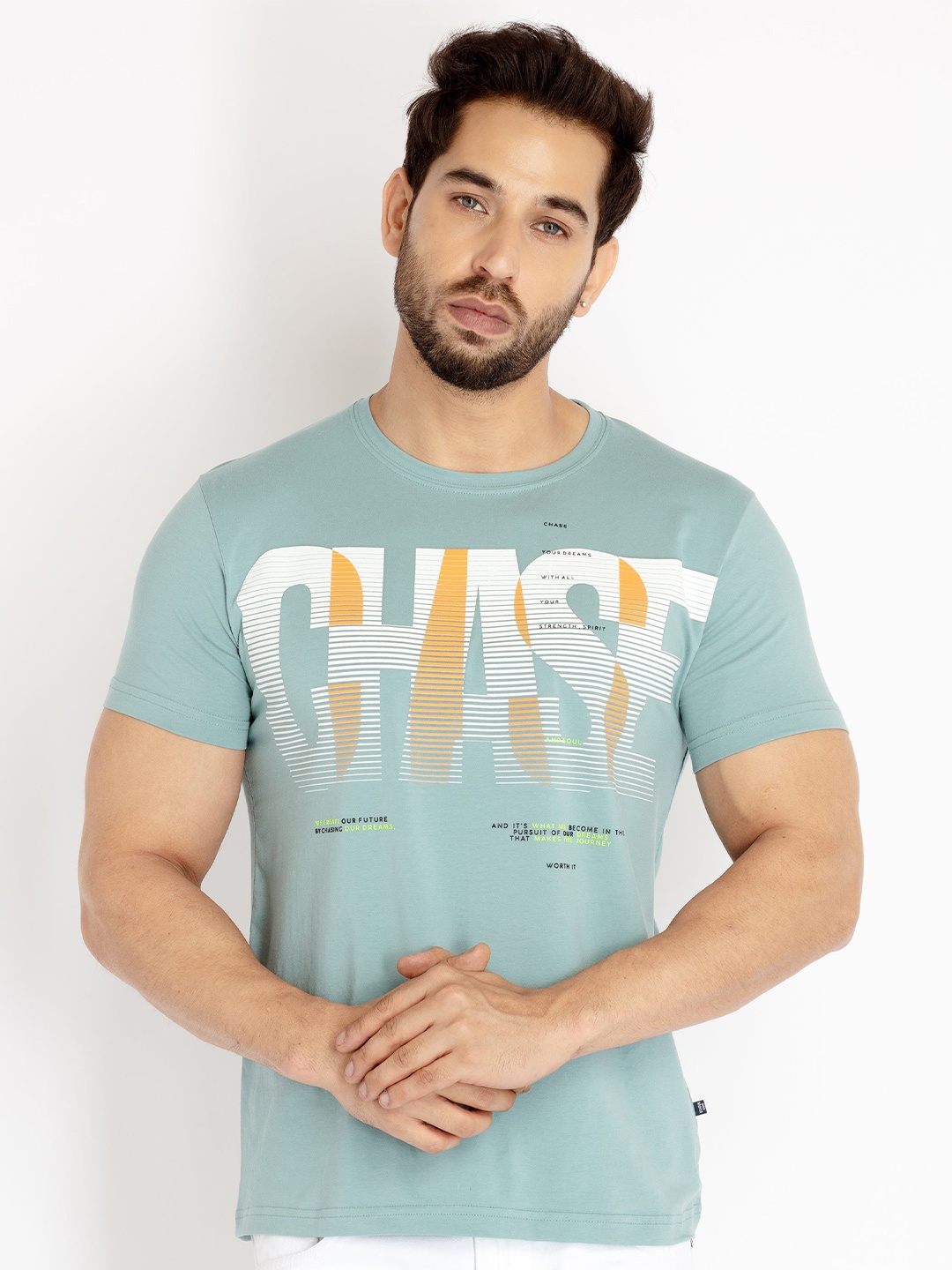 

Status Quo Men Typography Printed Round Neck Cotton T-shirt, Sea green