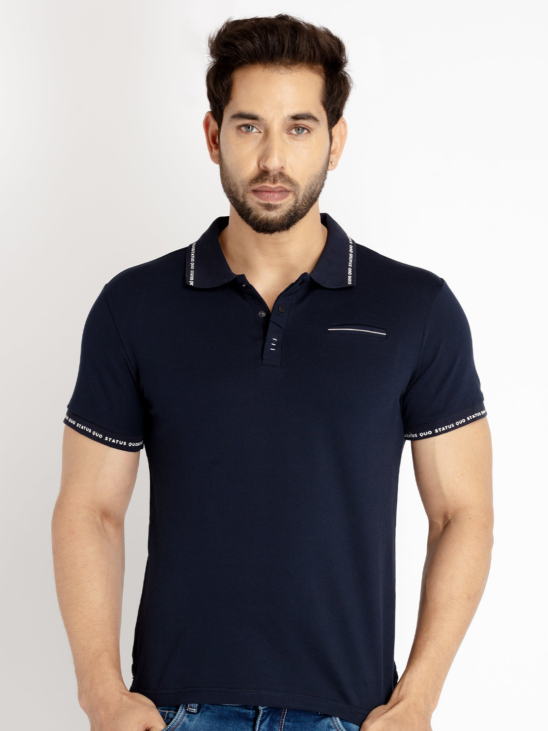 

Status Quo Men Polo Collar Cotton T-shirt, Navy blue