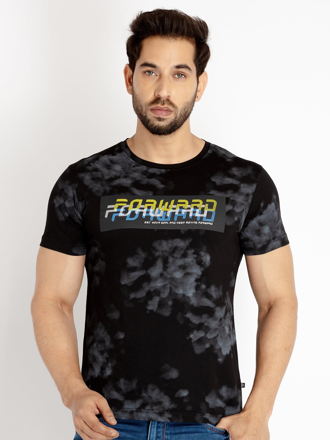 

Status Quo Men Printed Cotton T-shirt, Black