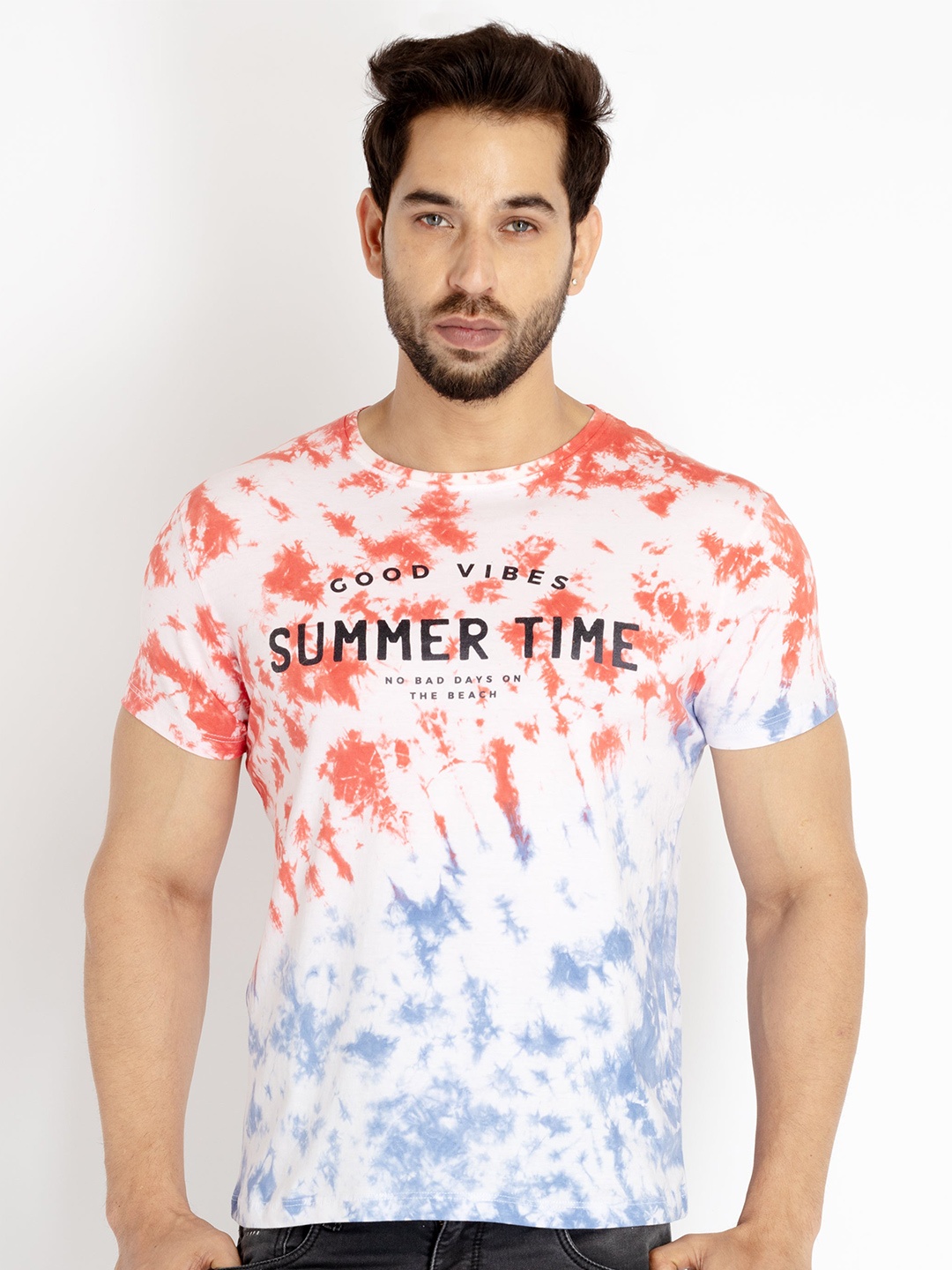 

Status Quo Men Tie and Dye Round Neck Cotton T-shirt, White