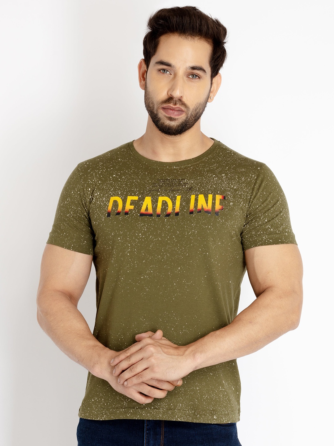 

Status Quo Men Typography Printed Round Neck Cotton T-shirt, Olive