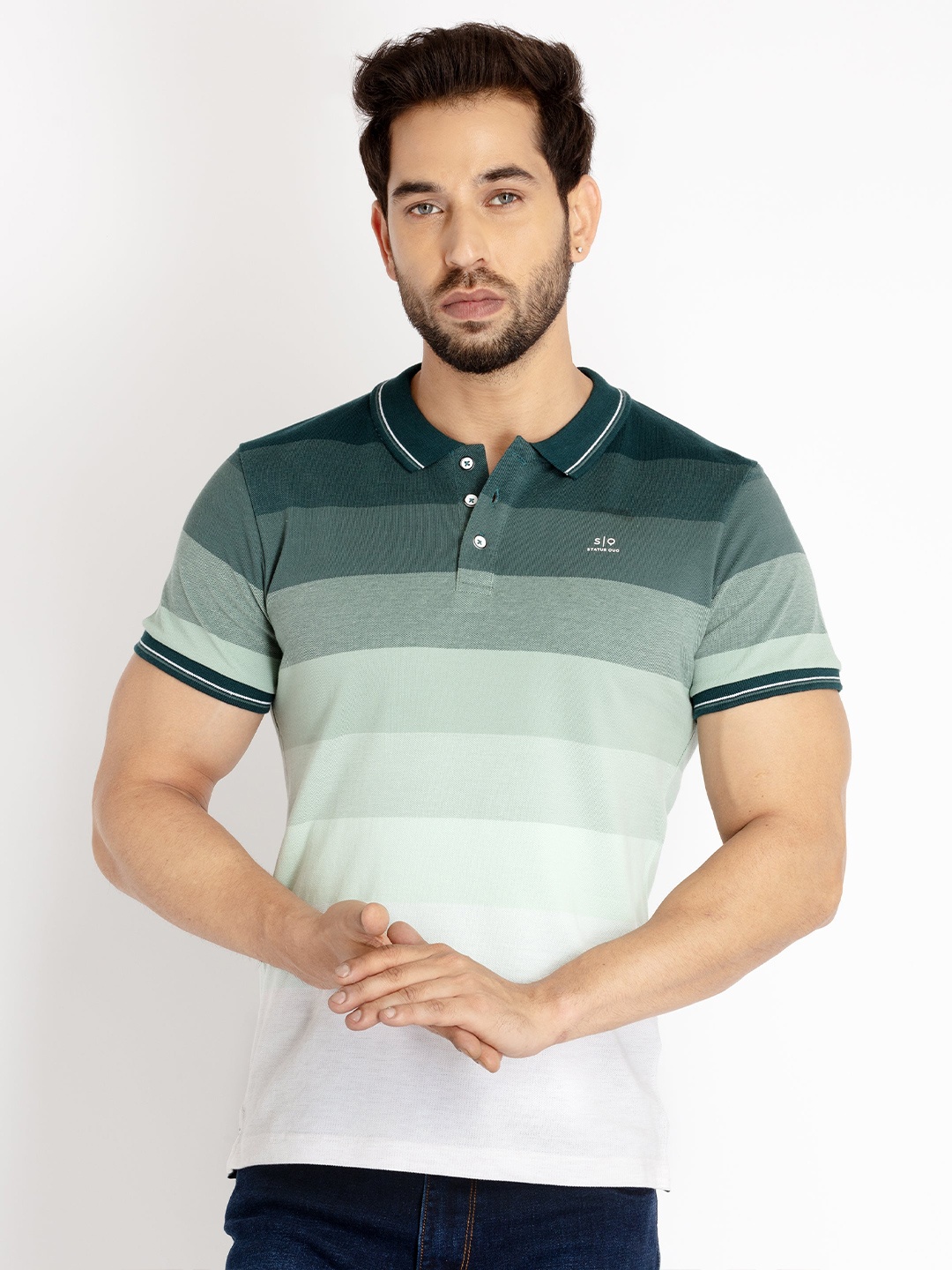 

Status Quo Men Colourblocked Polo Collar Cotton T-shirt, Green