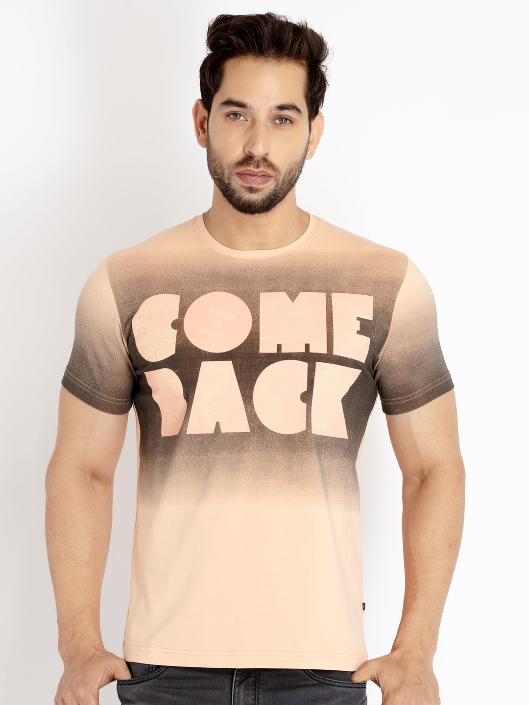 

Status Quo Men Plus Size Typography Printed Cotton T-shirt, Orange
