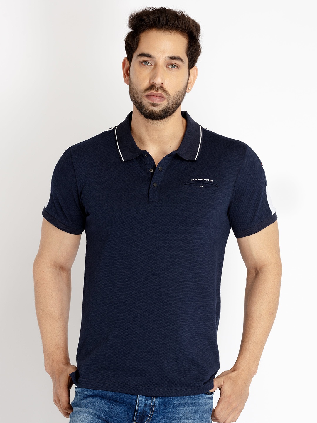 

Status Quo Men Polo Collar Cotton T-shirt, Navy blue