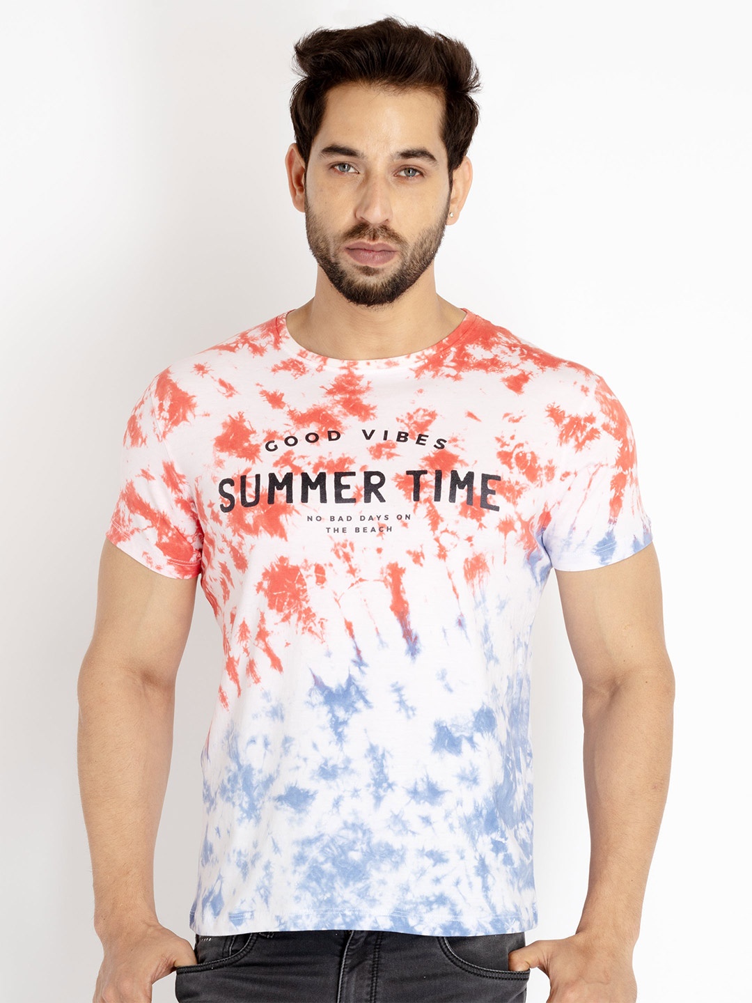 

Status Quo Men Tie and Dye Cotton Slim Fit T-shirt, Red