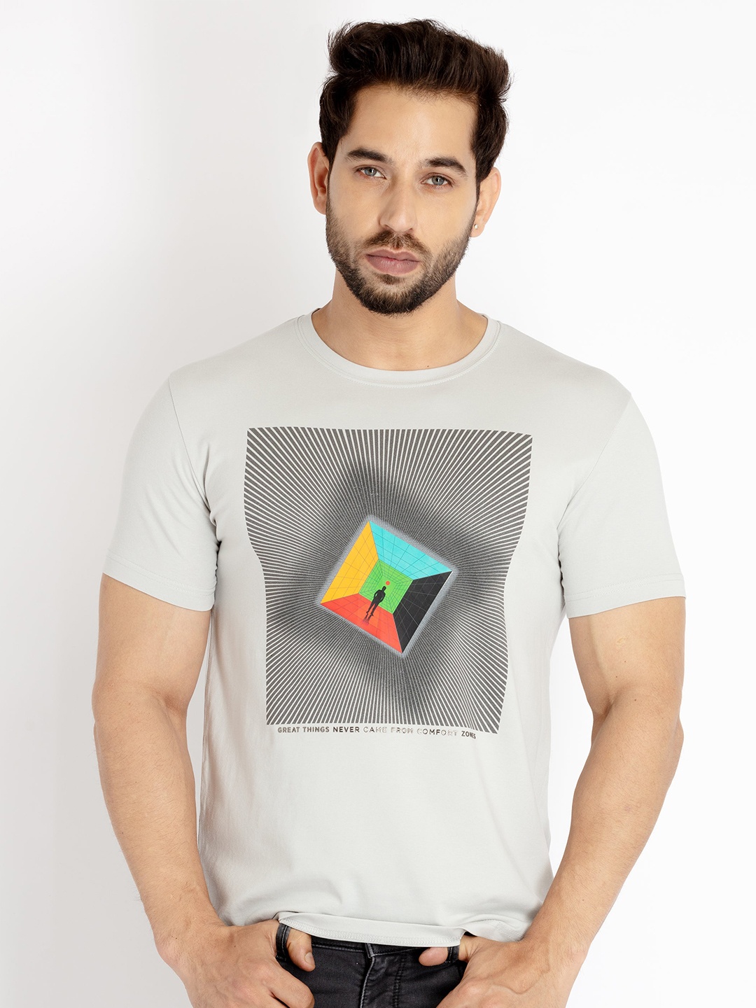 

Status Quo Men Graphic Printed Cotton T-shirt, Grey
